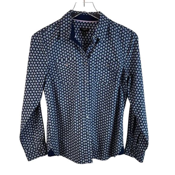 Talbots Printed Shirt With Roll-Tab Sleeves Size 10 Petite - Picture 1 of 9